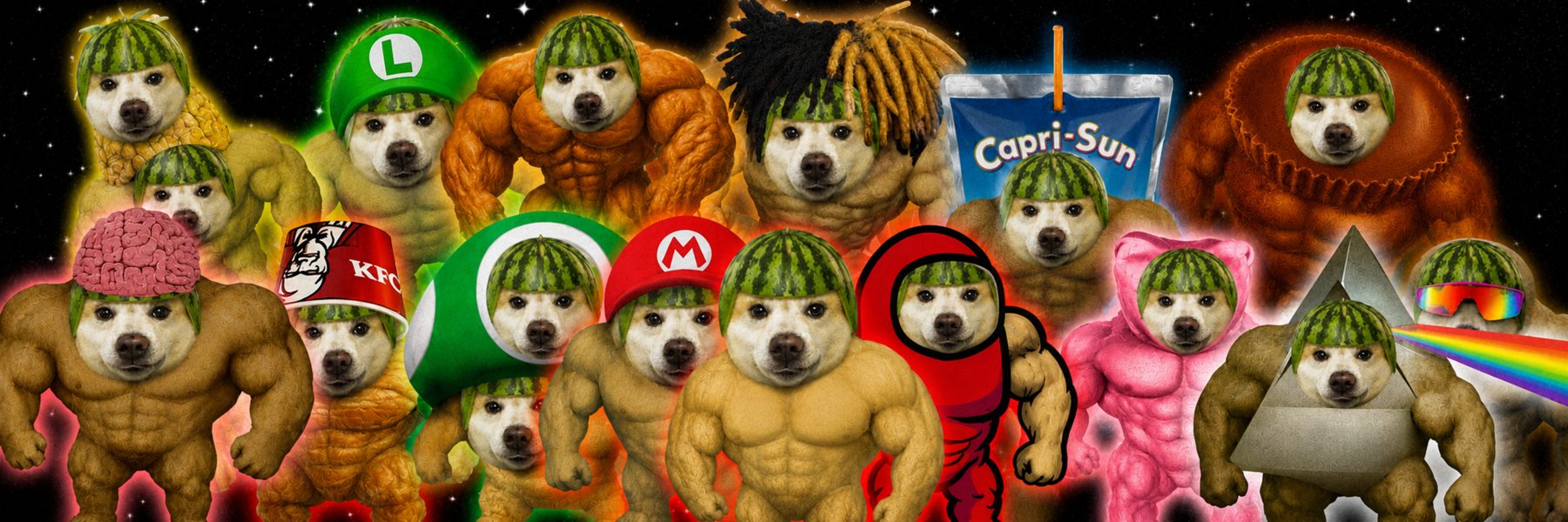 The full roster of DUMBI characters in costumes